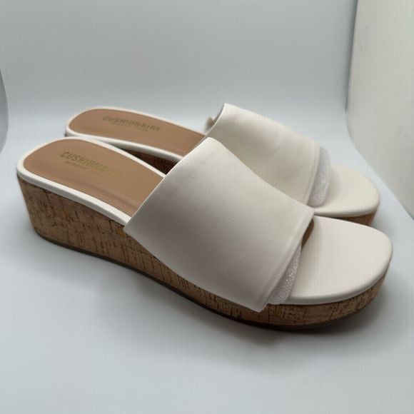CUSHIONAIRE Women's Nano cork wedge sandal +Memory Foam 9.5 WIDE IVORY - Picture 1 of 7